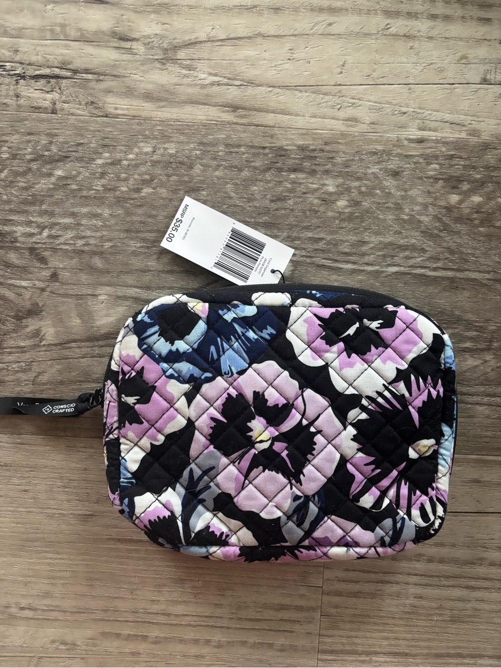 Vera Bradley Quilted Floral Cosmetic Pouch - Black, Purple & Blue